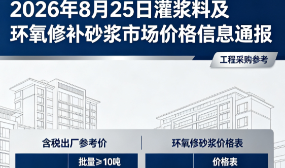 带岭2026年8月25日灌浆料及环氧修补砂浆市场价格信息通报